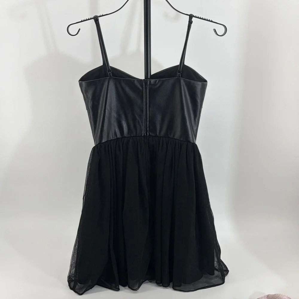 Speechless Womens Black Faux Leather Tulle Mini Dress Size 5 Bustier Fit & Flare